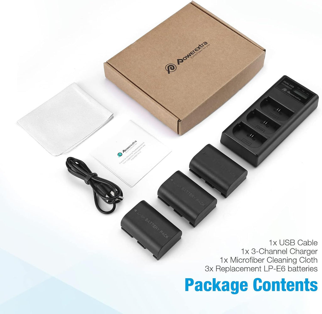 LP-E6 LP E6N Rechargeable Battery 3 Pack Batteries and 3 Channel Charger LCD Display Pack of 2 O20652