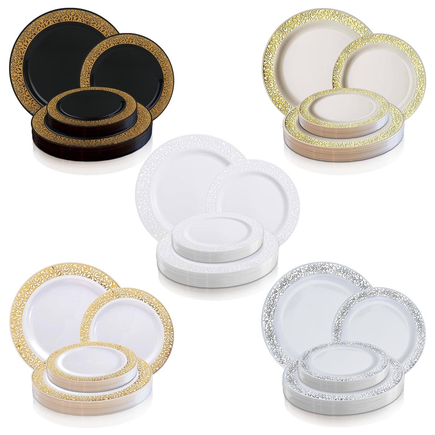 White with Gold Rim Disposable Plastic Salad Plates, 120 Pcs S80461