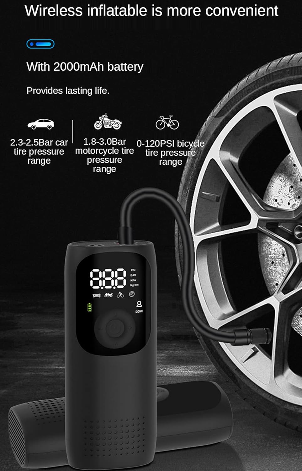 150PSI Portable Air Compressor Tire Inflator Rechargeable Digital Pump Pack of 2 J751