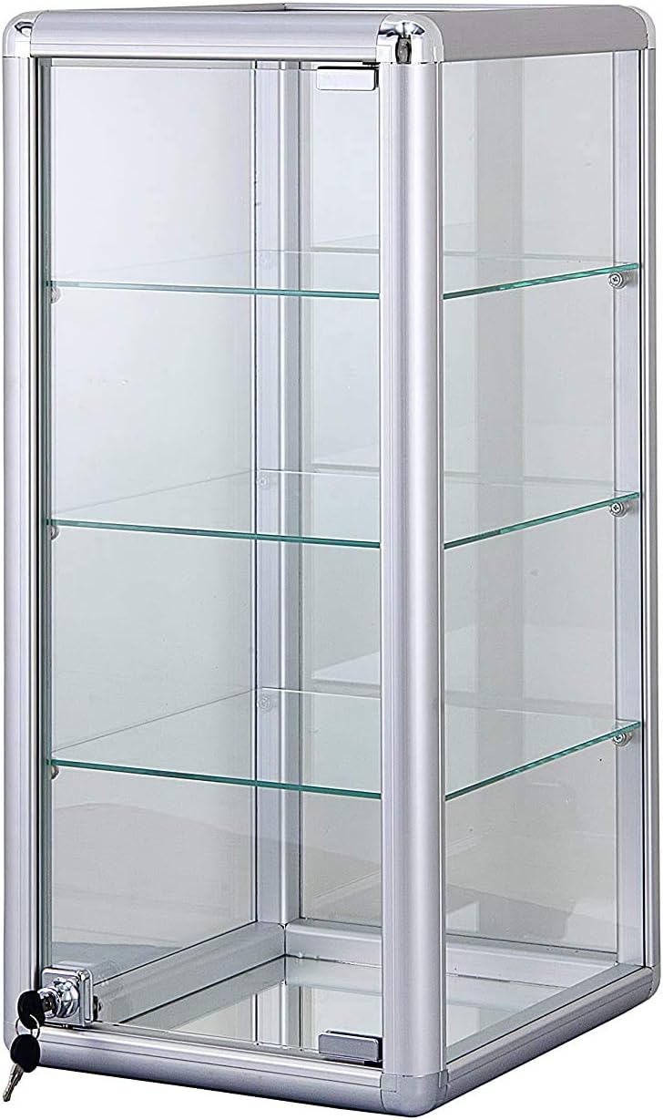 Counter Top Aluminum Frame Tempered Glass Display Showcase, 3 Shelves R577