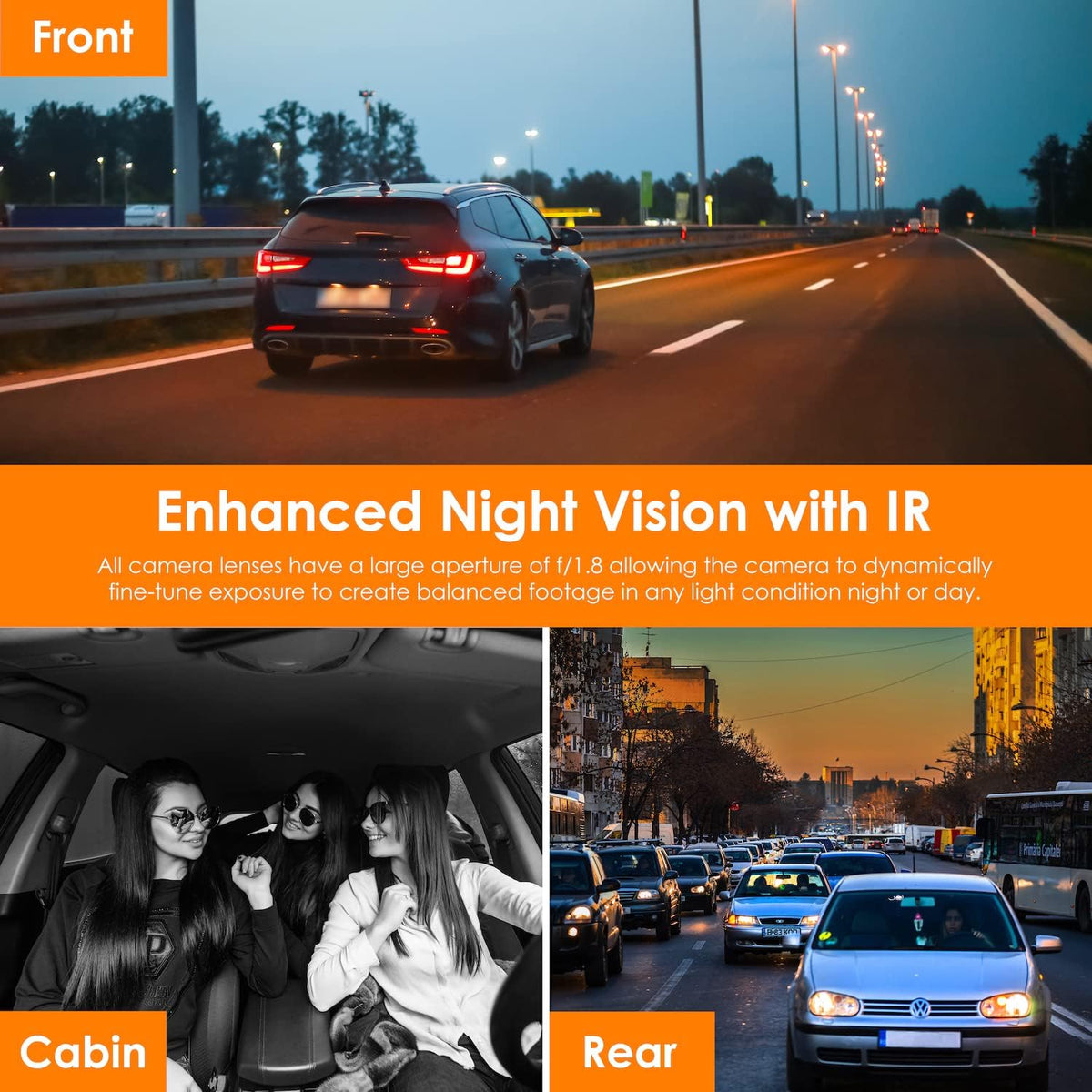 Dual Camera Dash Cam with 2.7” LCD Screen and WiFi F719435