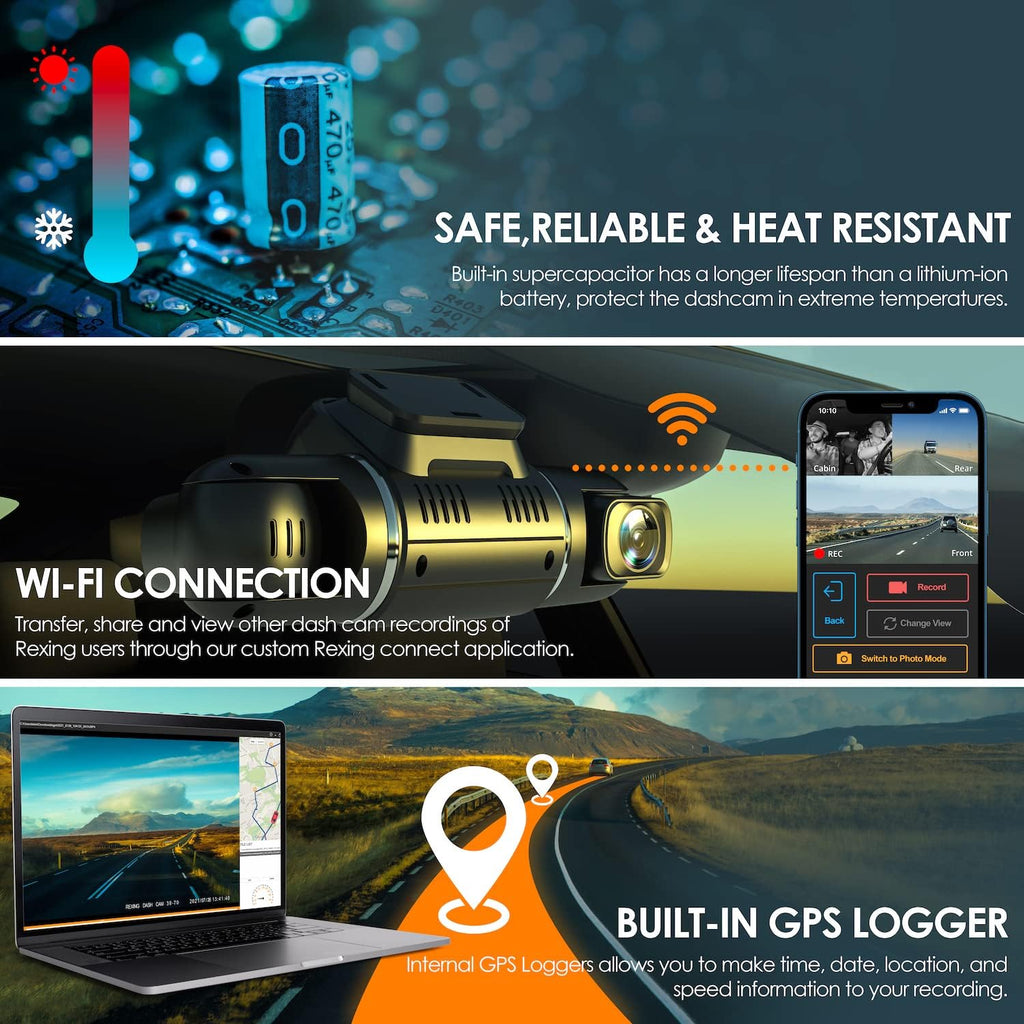 Dual Camera Dash Cam with 2.7” LCD Screen and WiFi F719435