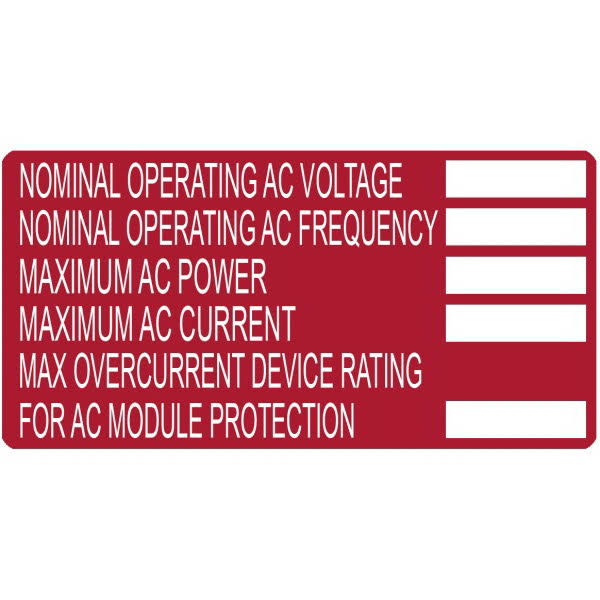 Solar Label, AC Module Printable, 4.0x22 x 2.0 N857457