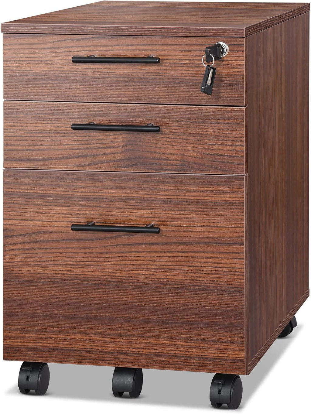 White 3 Drawer Mobile Wood Filing Cabinet with Lock T2883