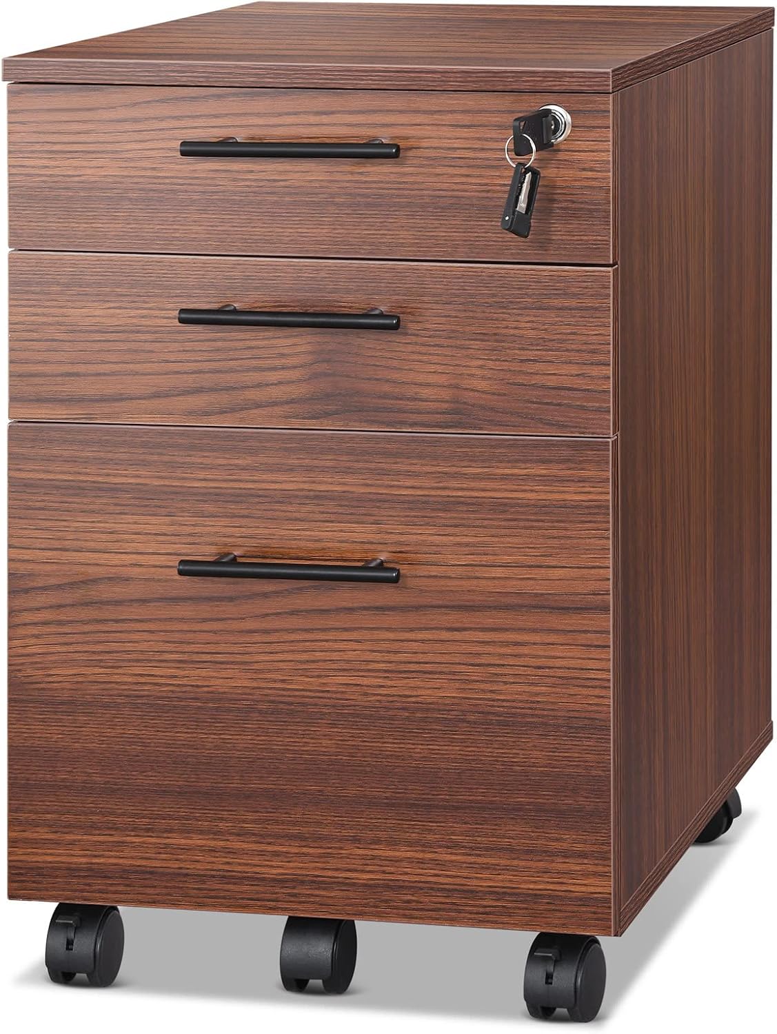 White 3 Drawer Mobile Wood Filing Cabinet with Lock T2883