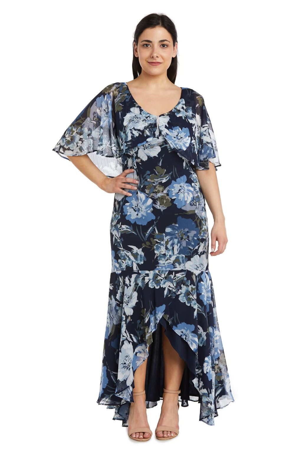 Petite High-Low Chiffon Capelet Flounce Dress S822