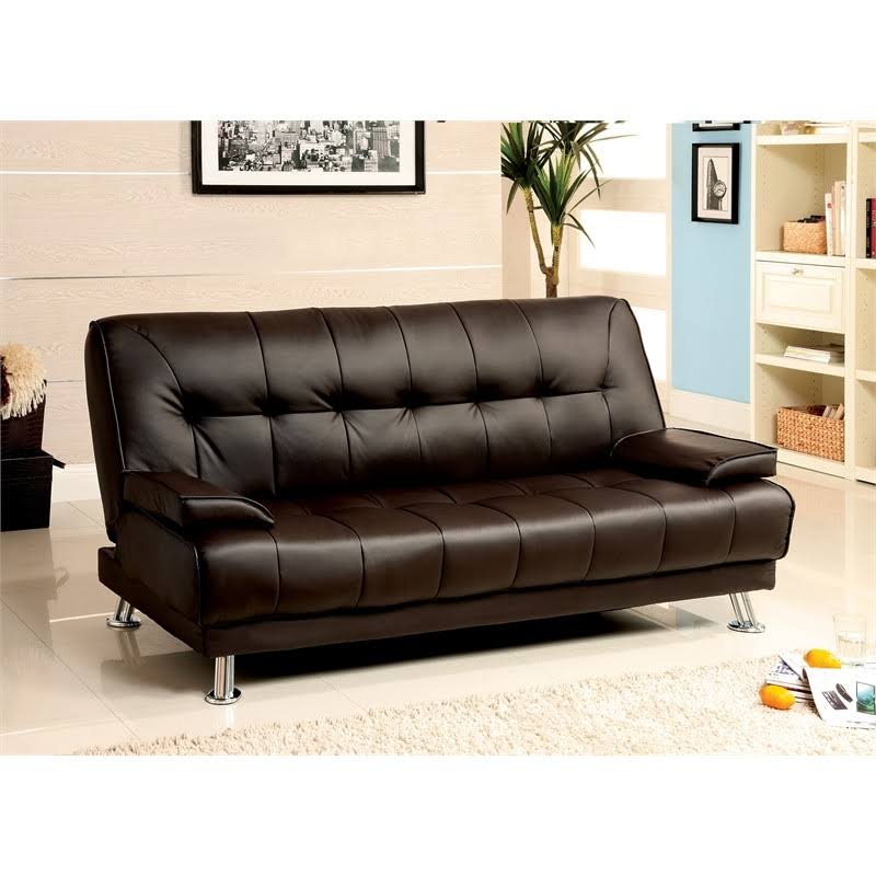 Dark Brown Faux Leather Futon Sofa H4944