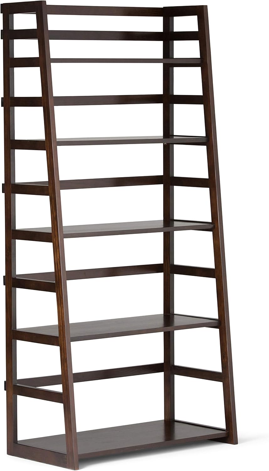 Black Solid Wood 5-Shelf Ladder Bookcase K60737
