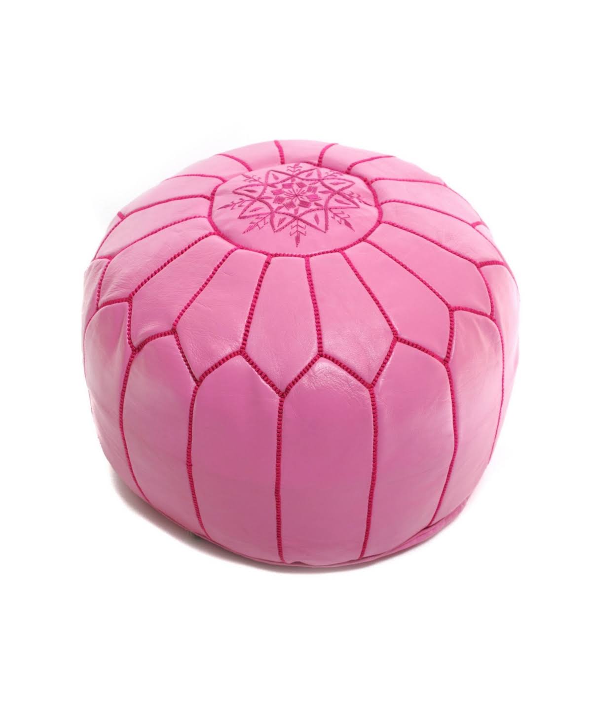 Pink Handmade Moroccan Leather Pouf Ottoman Q2372