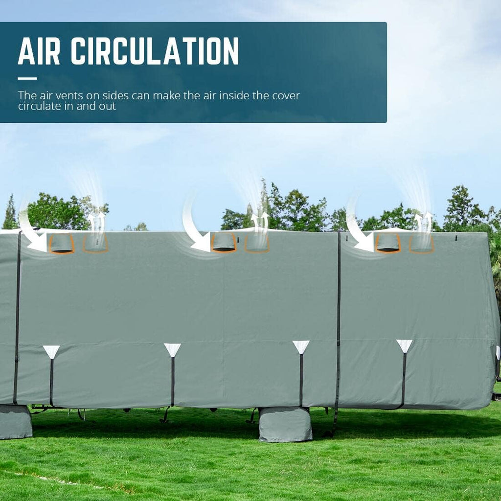 RV Cover, 5 Layers Anti-UV Top Panel, Fits 23'-26' Motorhome, with 2Pcs Straps & 4 Tire Covers D8653