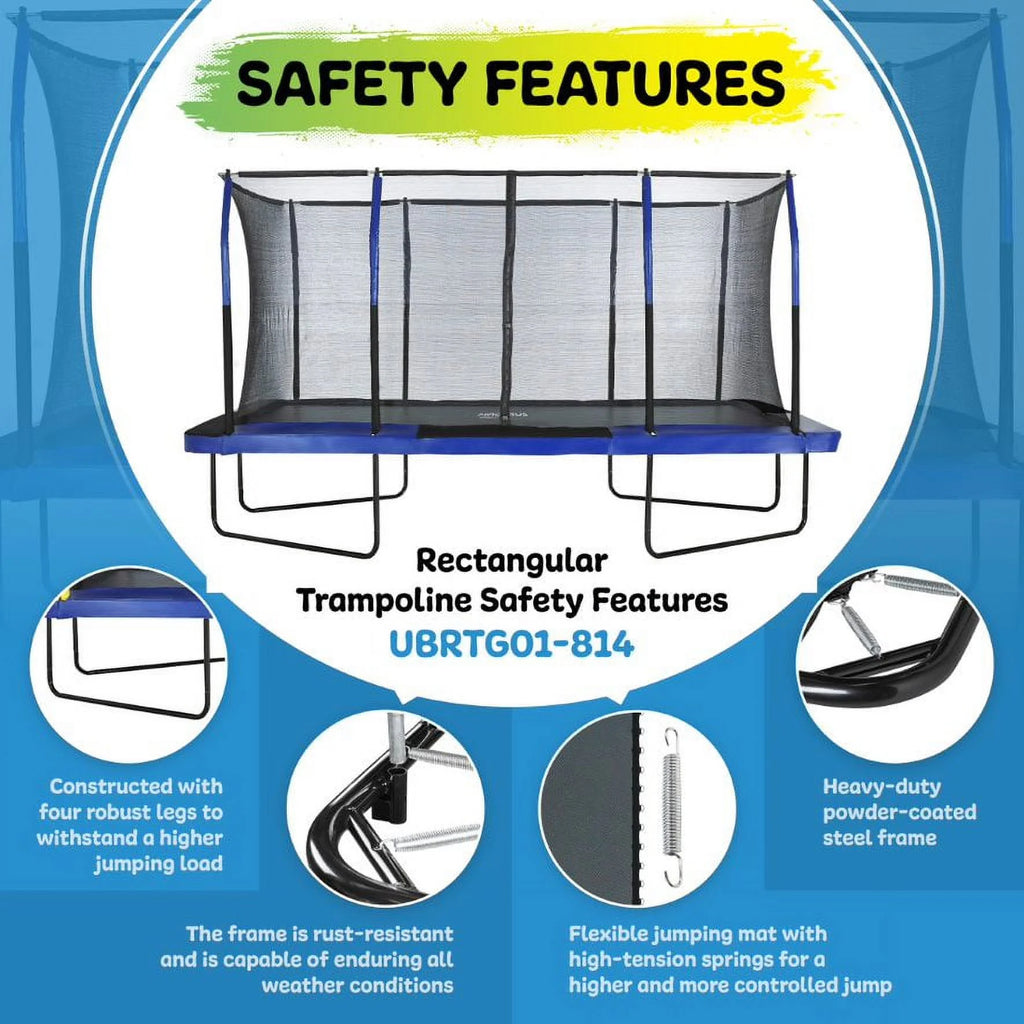 Blue/Black Rectangular Trampoline Set with Enclosure System A90827