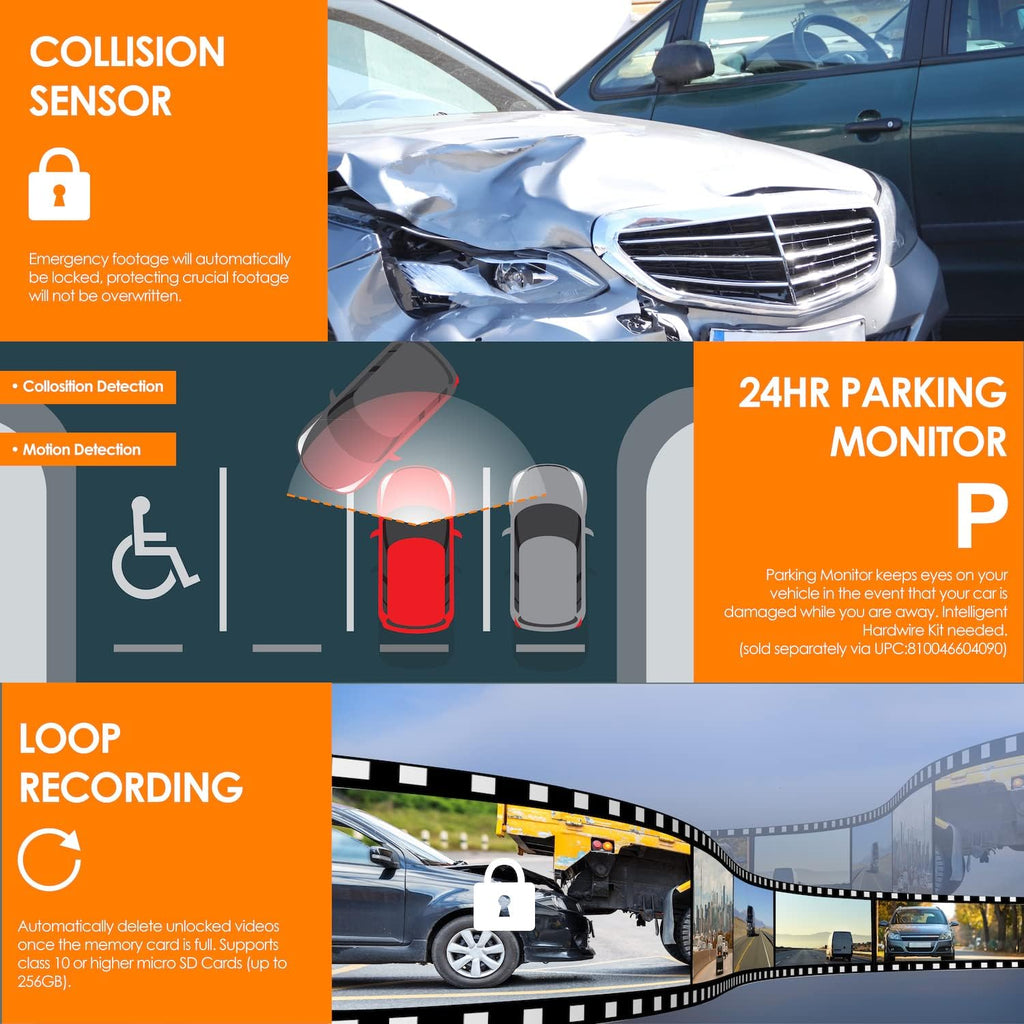 Dual Camera Dash Cam with 2.7” LCD Screen and WiFi F719435