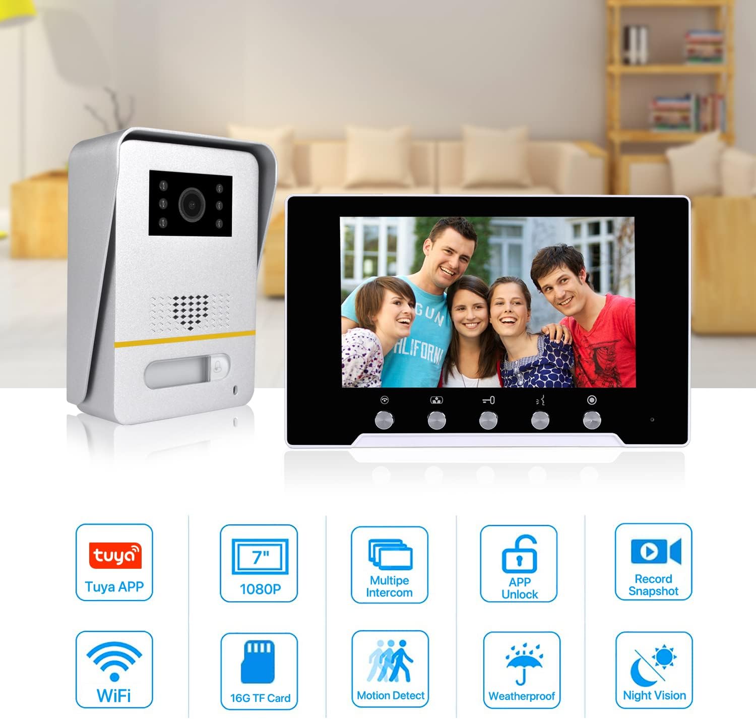 Wireless Video Doorbell System with 7 Inch Monitor and 1080P HD Camera E973628