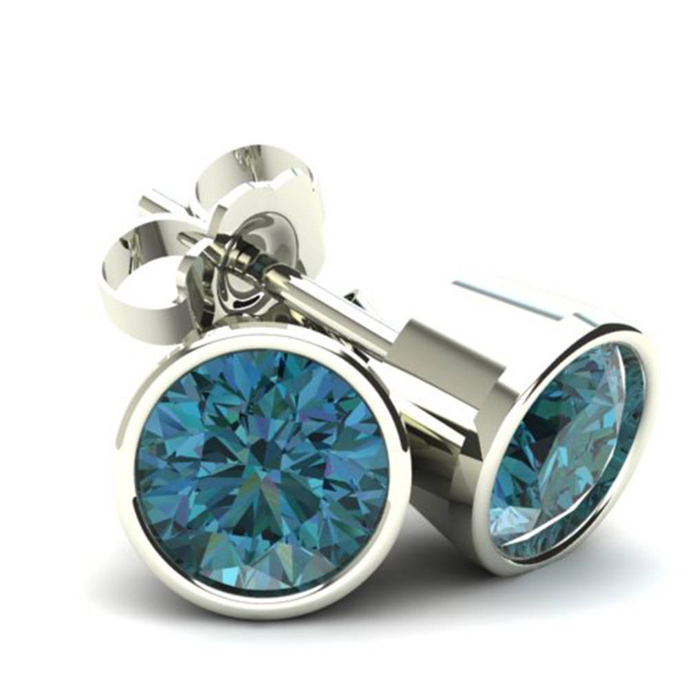 Blue Diamond Stud Earrings In 14K Gold B1441