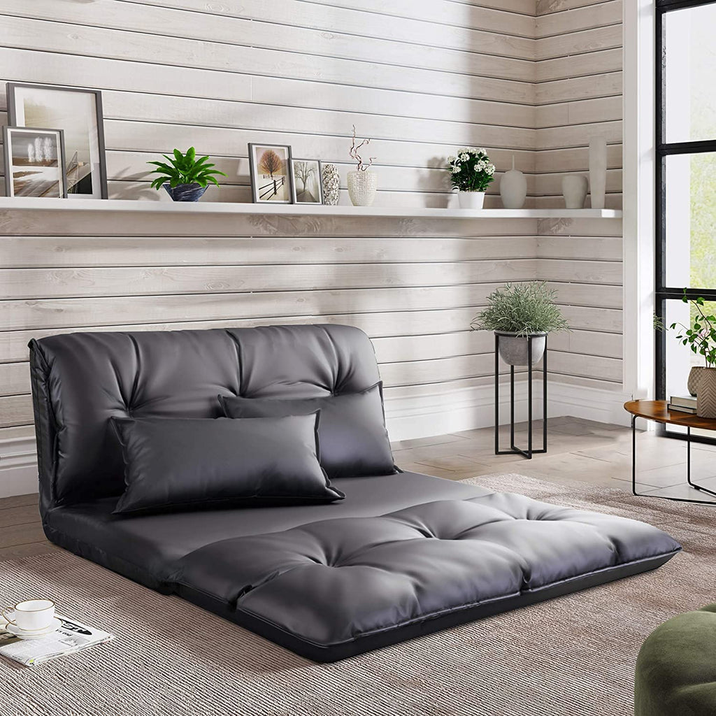 Adjustable Floor Sofa Bed with 2 Pillows, 5 Reclining Position, Black P554943