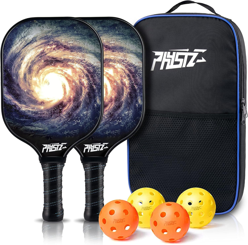 Carbon Fiber Graphite Pickleball Paddle Set of 2 with 4 Pickleballs and Carrying Bag L65894
