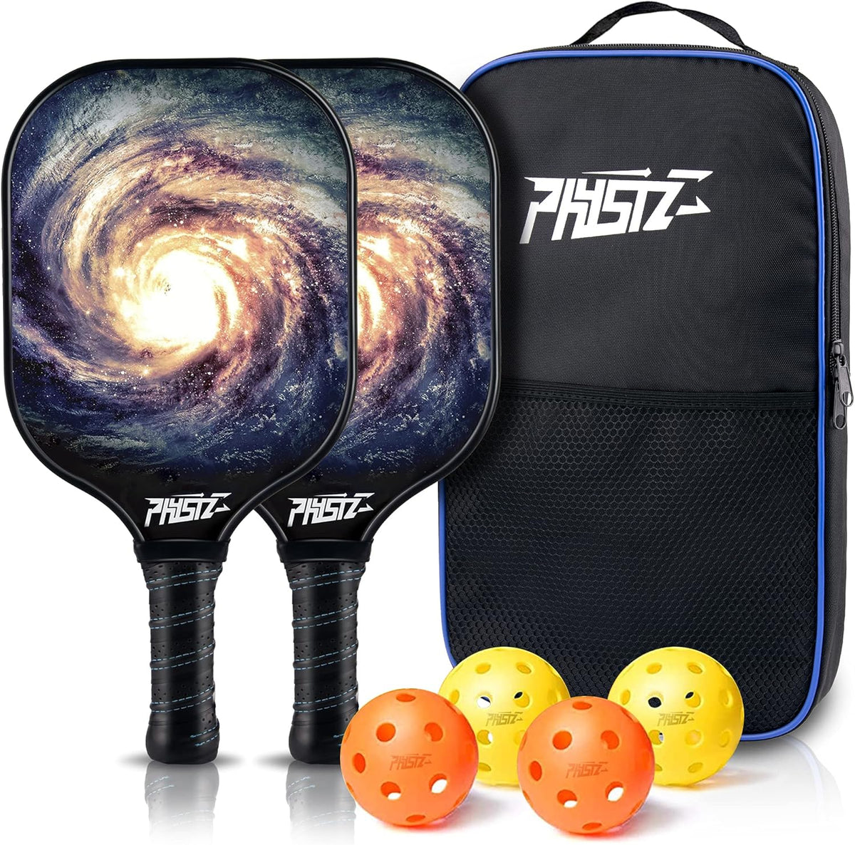 Carbon Fiber Graphite Pickleball Paddle Set of 2 with 4 Pickleballs and Carrying Bag L65894