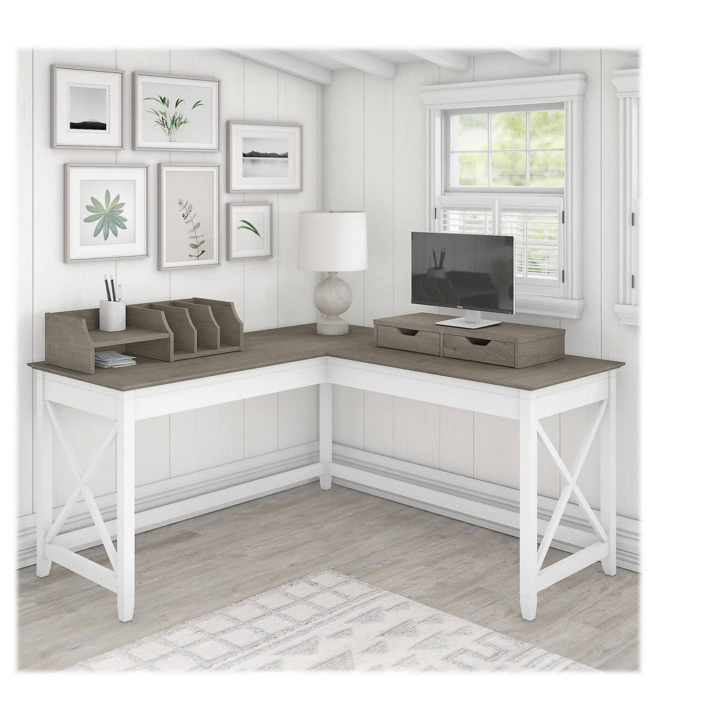 Gray L Shaped Desk with Desktop Organizers Z518