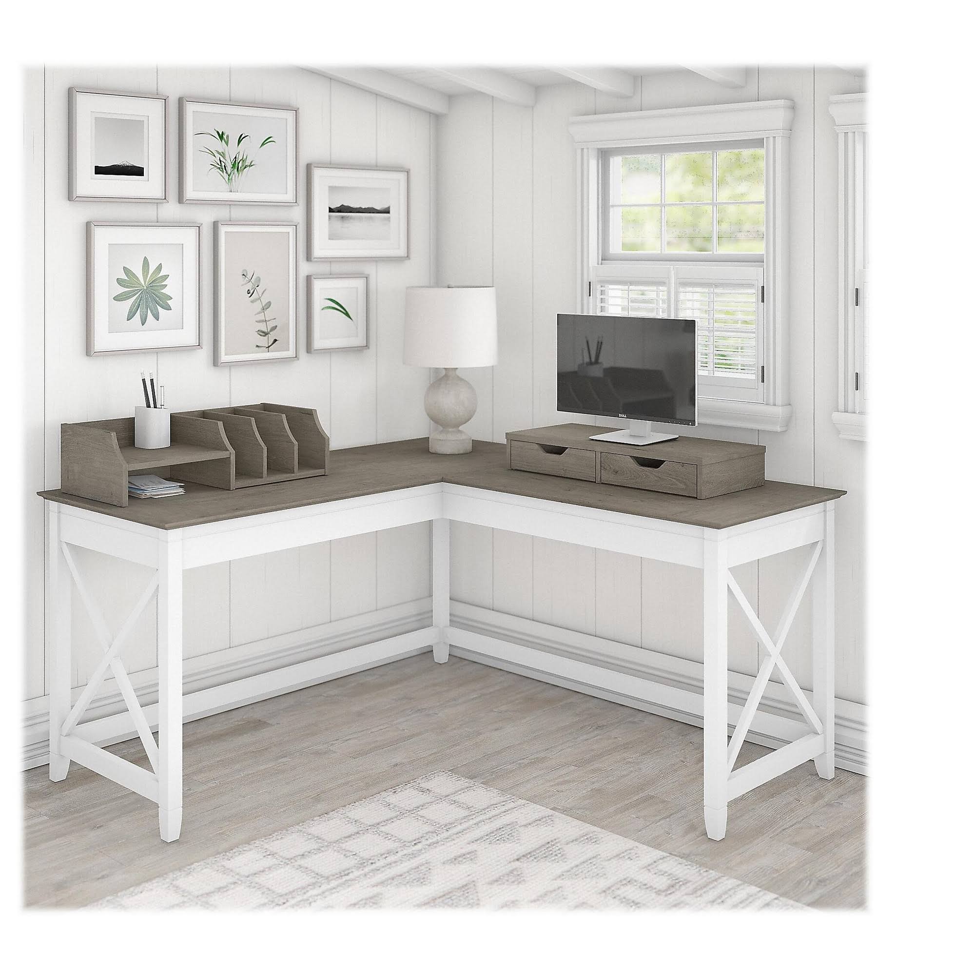 Gray L Shaped Desk with Desktop Organizers Z518