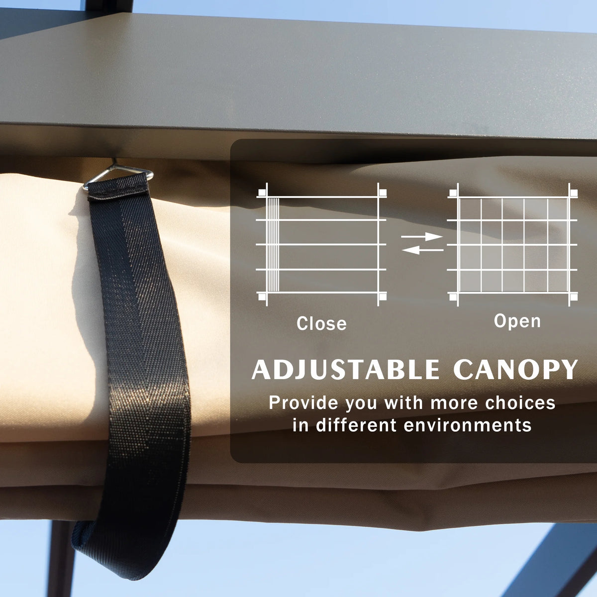 Gray Aluminum Frame Pergola with Sunshade Canopy S407