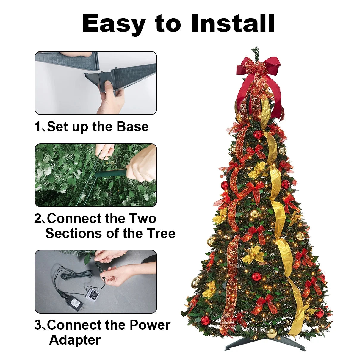 Red Gold Pre-lit Pop Up Christmas Tree with Remote M685
