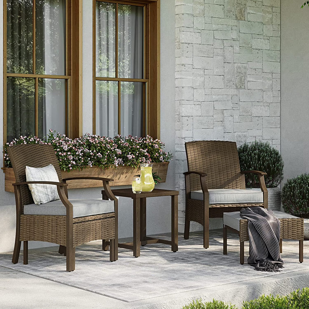 5 Piece Rattan Patio Furniture Set with Ottoman and Coffee Table E48089