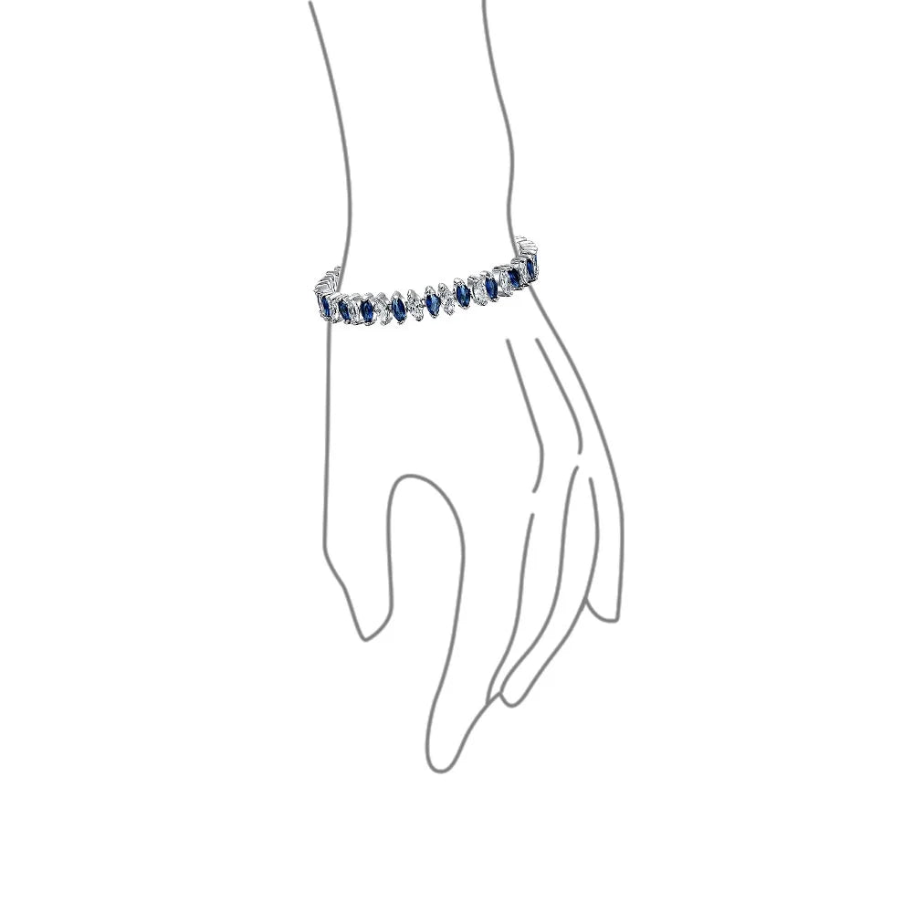 Blue White Marquise Cut CZ Tennis Bracelet Silver Plated J69580