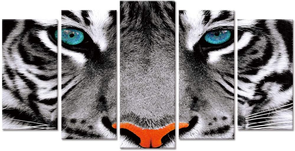 5 Pieces Black and White Tiger Canvas Wall Art Framed Painting V876
