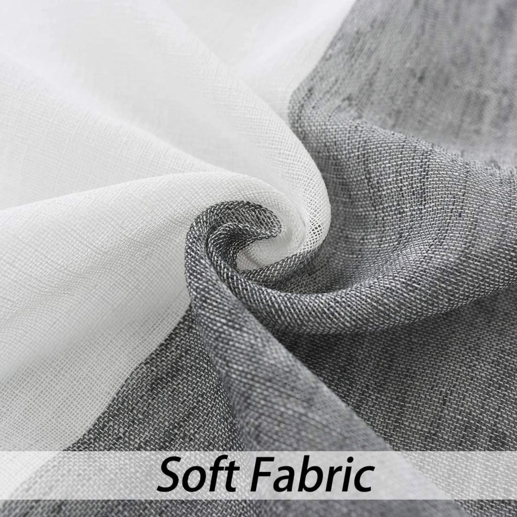 Gray White Sheer Linen Curtain Panels with Rod Pocket, 50"x84"x2 J897