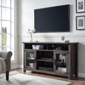 Tall Rustic TV Stand with Glass Storage Cabinets & Open Shelves N77812