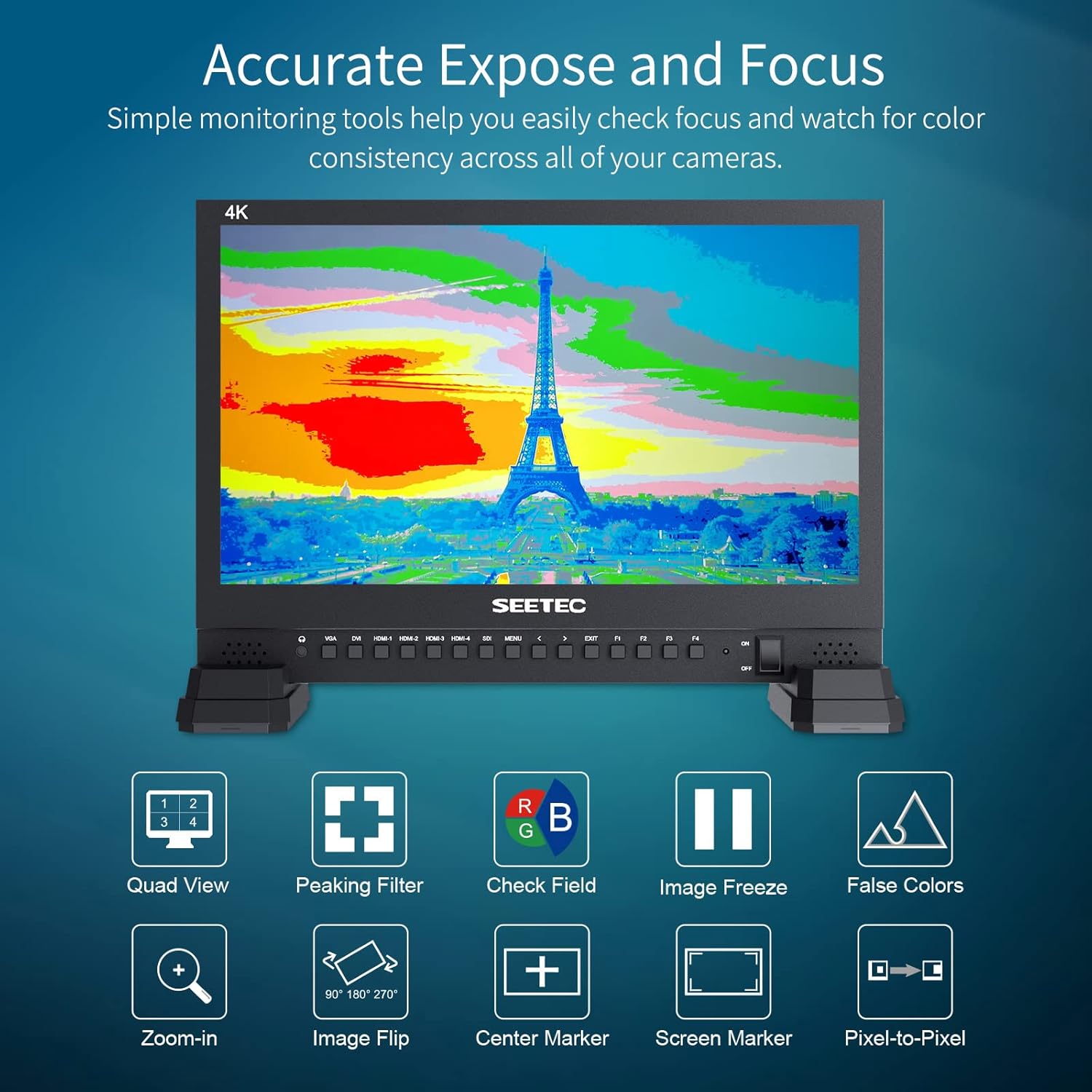 15.6 Inch Broadcast LCD Monitor with IPS UHD 3840x2160 SDI Input and Output 4xHDMI Inputs Quad Split Display T55099