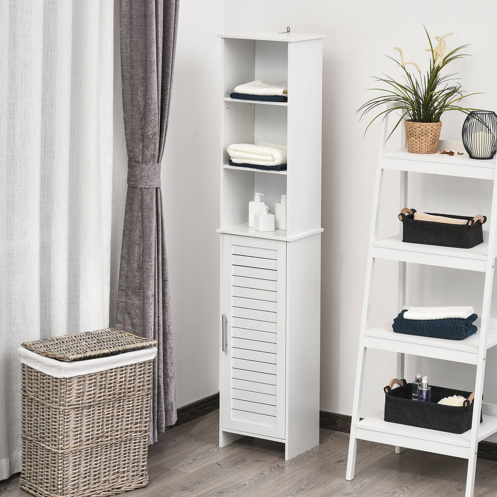 White Tall Storage Cabinet with Door and Open Shelves V20698