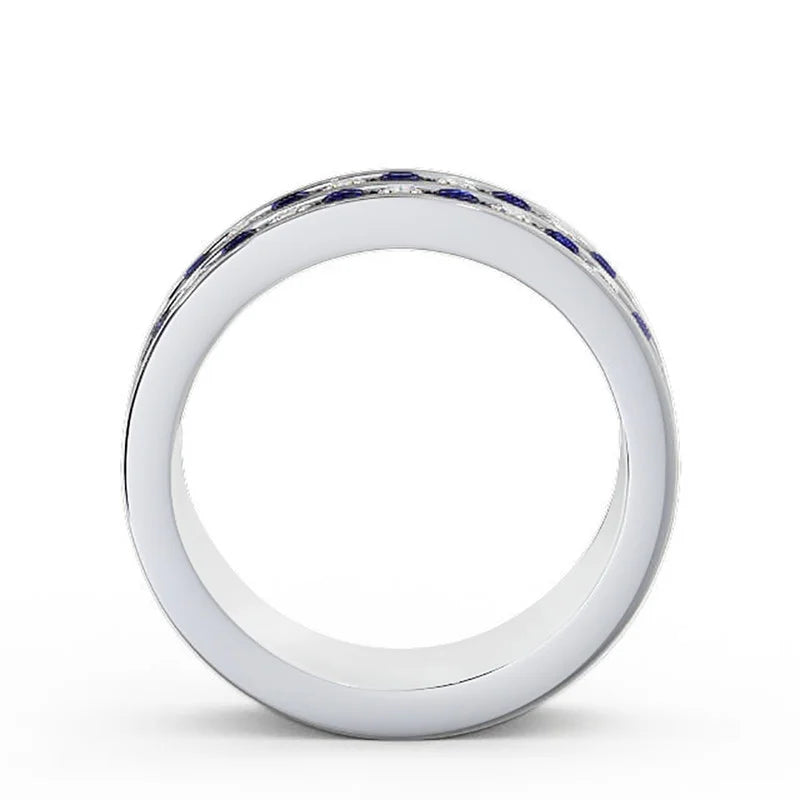 14K White Gold Blue Sapphire Diamond Eternity Band Size 7.5 E57141