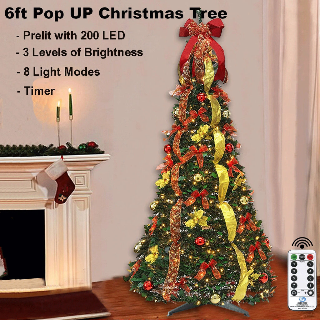 Red Gold Pre-lit Pop Up Christmas Tree with Remote M685