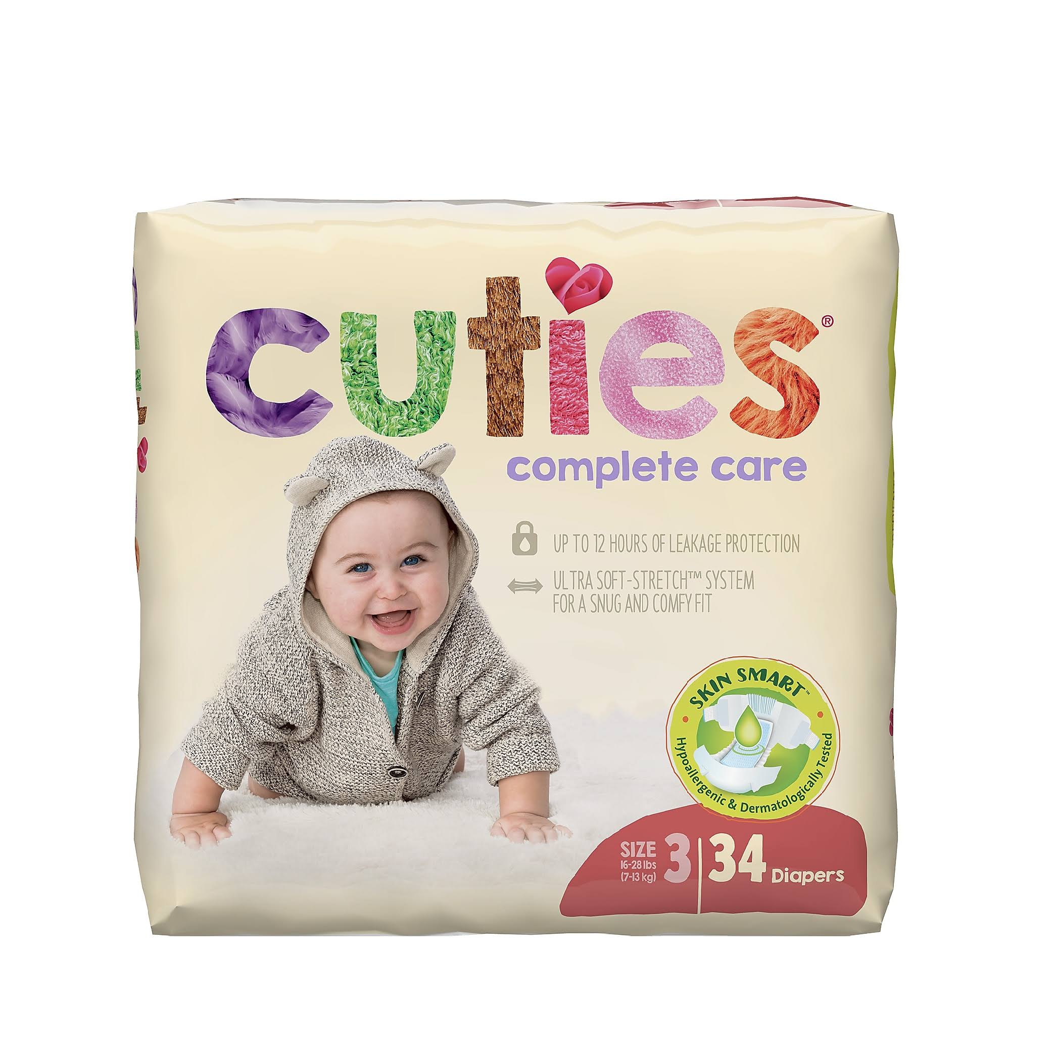 Cuties Complete Care Baby Diapers, Size 3, Case of 136 X711