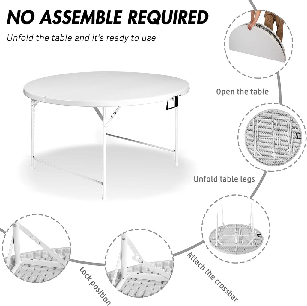 5 Pack Round Folding Table, 53” Dia Portable Card Table W55796