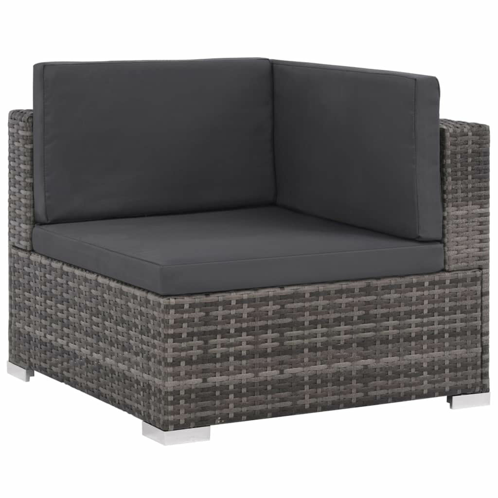 Set of 6 Poly Rattan Patio Sectional Corner Sofa with 2 Ottoman and Soft Cushions Gray Y403