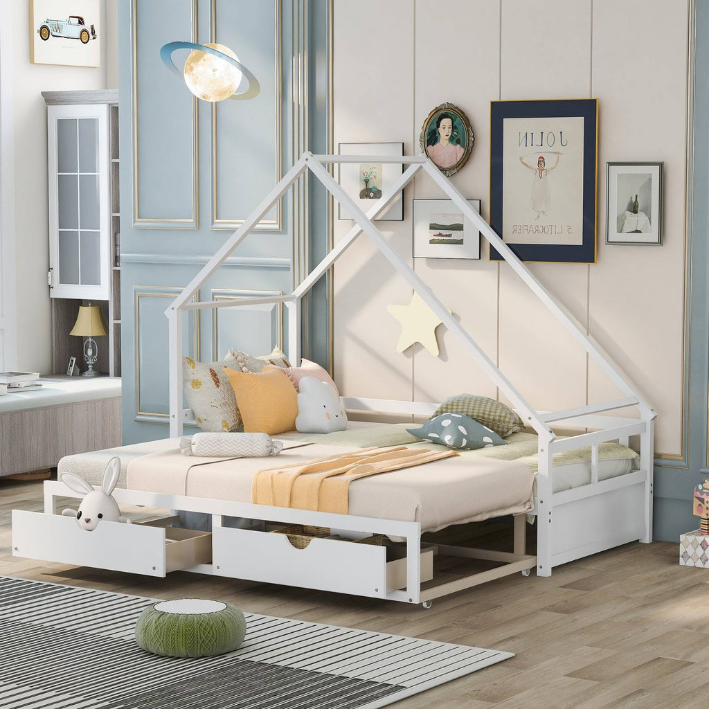 White Espresso Wooden Extending Daybed with Two Drawers K265