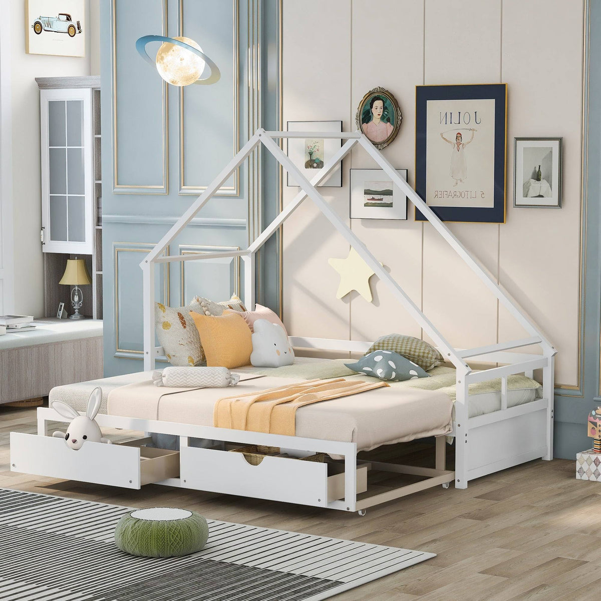 White Espresso Wooden Extending Daybed with Two Drawers K265