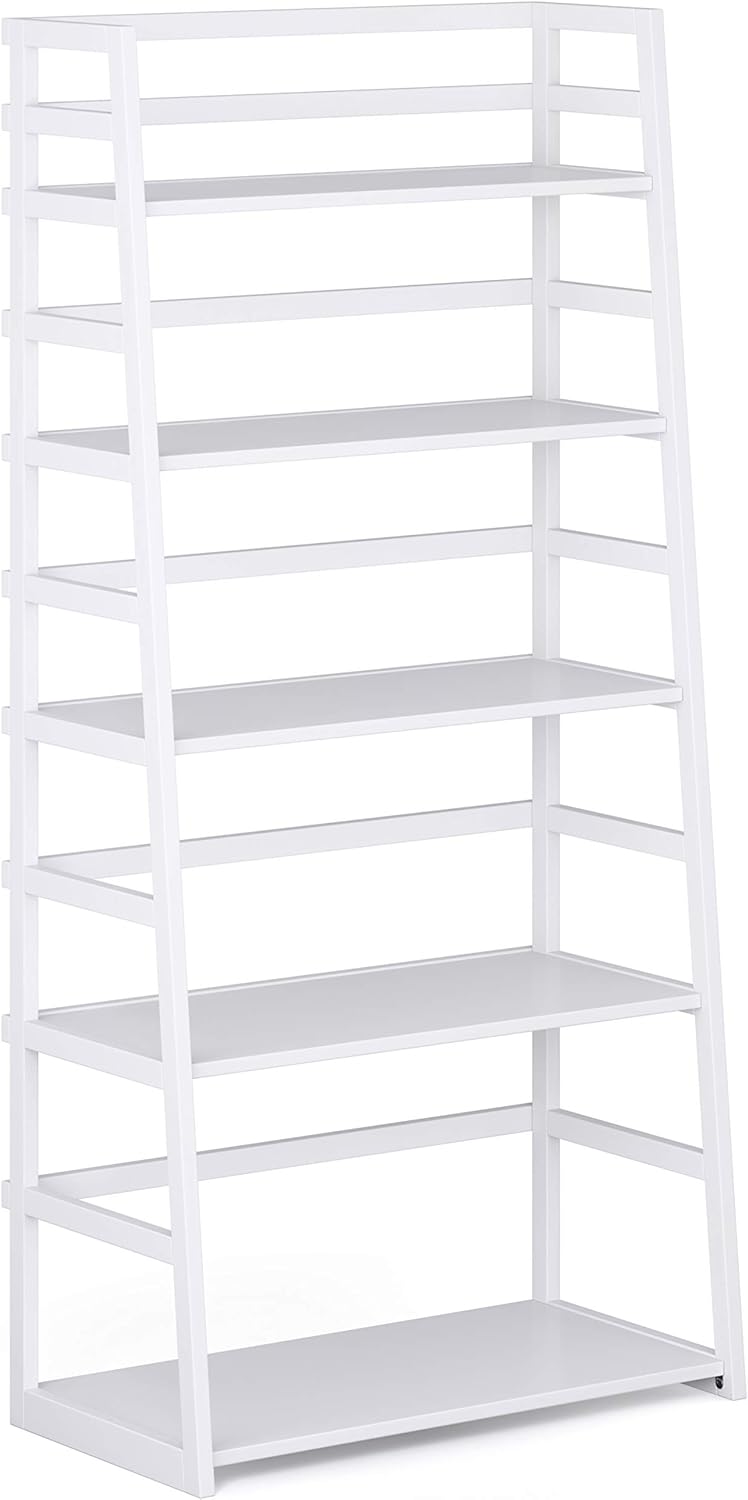 Black Solid Wood 5-Shelf Ladder Bookcase K60737