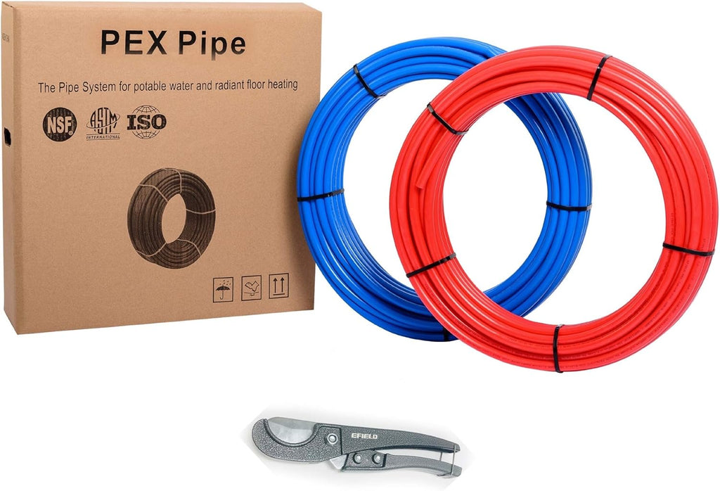 Blue & Red 1/2 inch 2 Rolls x75 ft (150 ft) Pex-b Pipe/Tubing with Pipe Cutter Q35417
