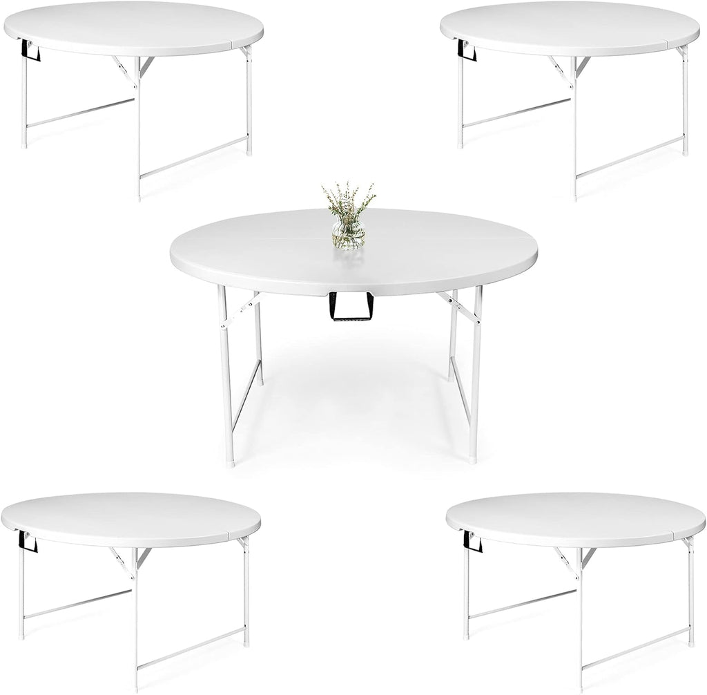 5 Pack Round Folding Table, 53” Dia Portable Card Table W55796