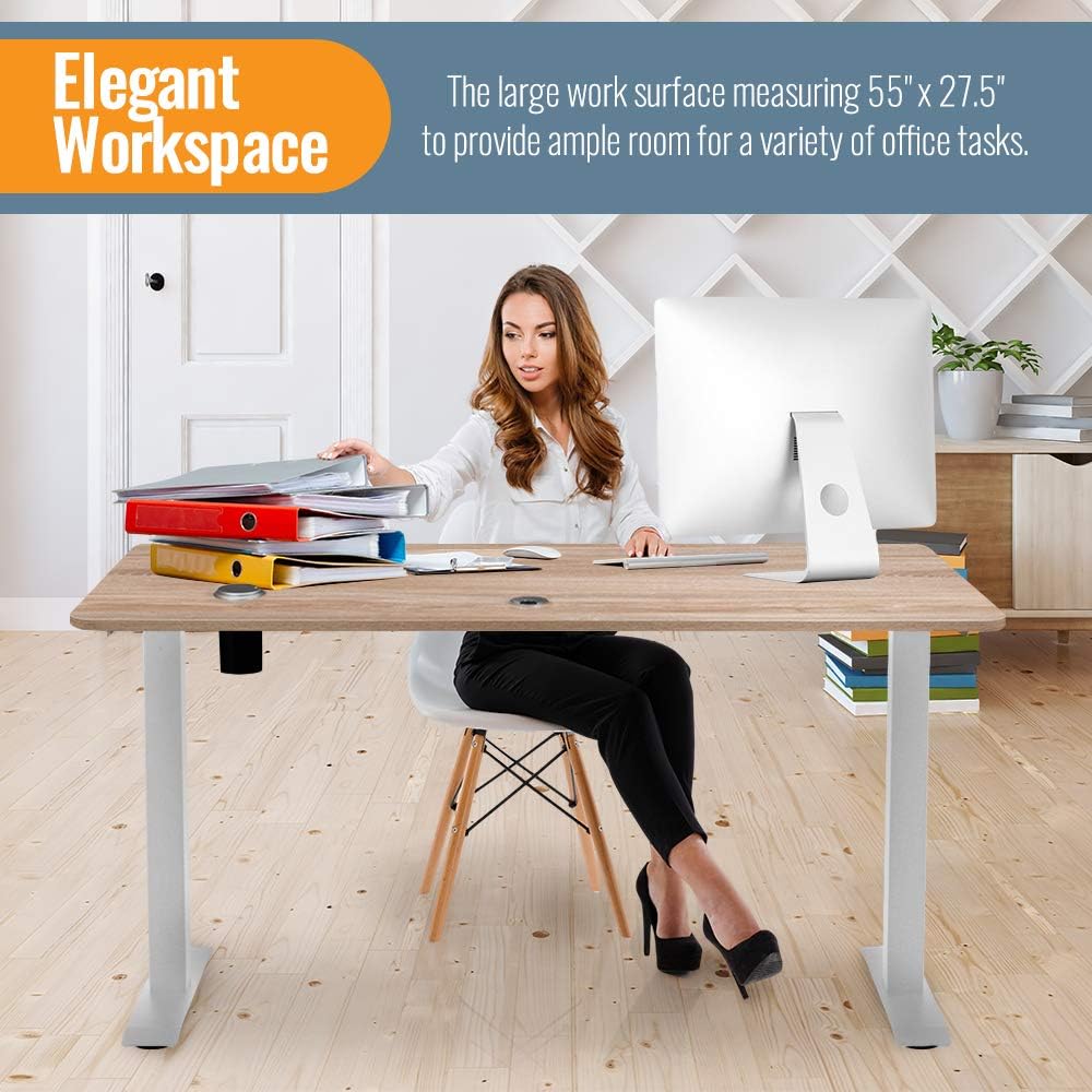 55-Inch Electric Height Adjustable Standing Desk with Attached Hook Z889793