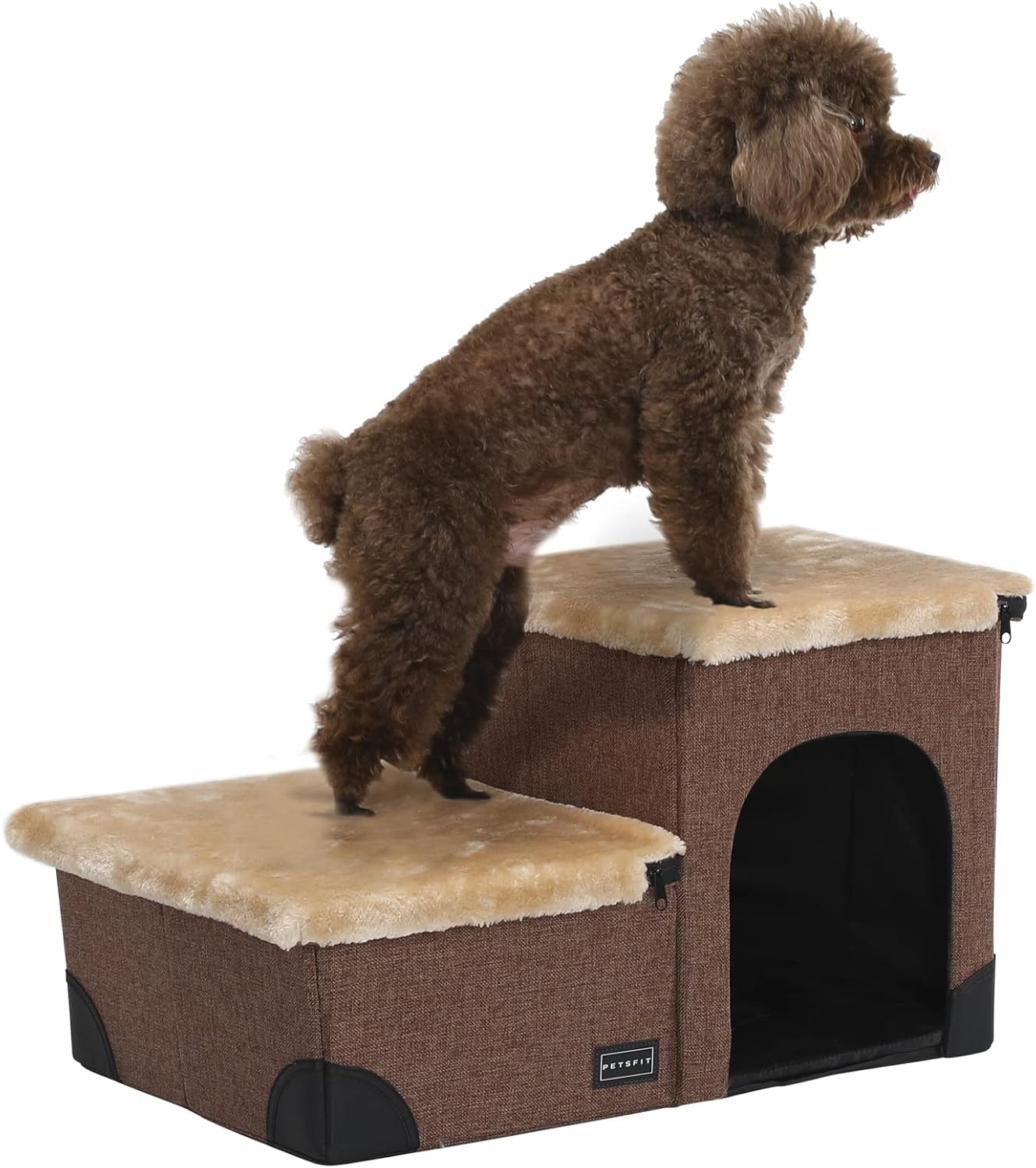 Brown Linen Foldable Pet Steps P6137
