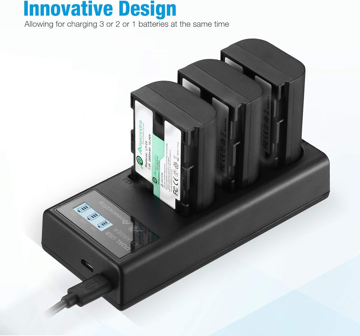 LP-E6 LP E6N Rechargeable Battery 3 Pack Batteries and 3 Channel Charger LCD Display Pack of 2 O20652