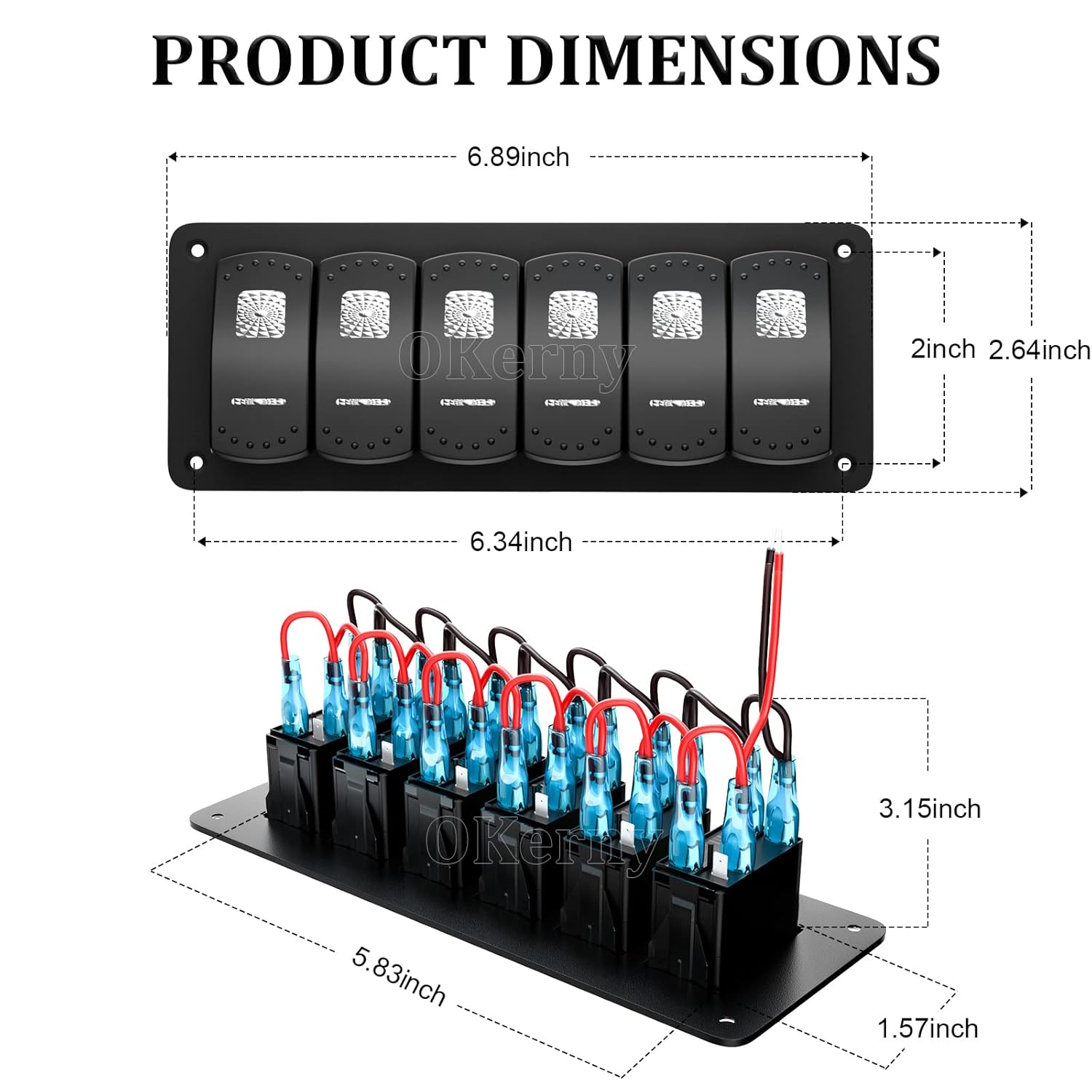 6 Gang Pre-Wired Rocker Switch Panel Aluminum X177