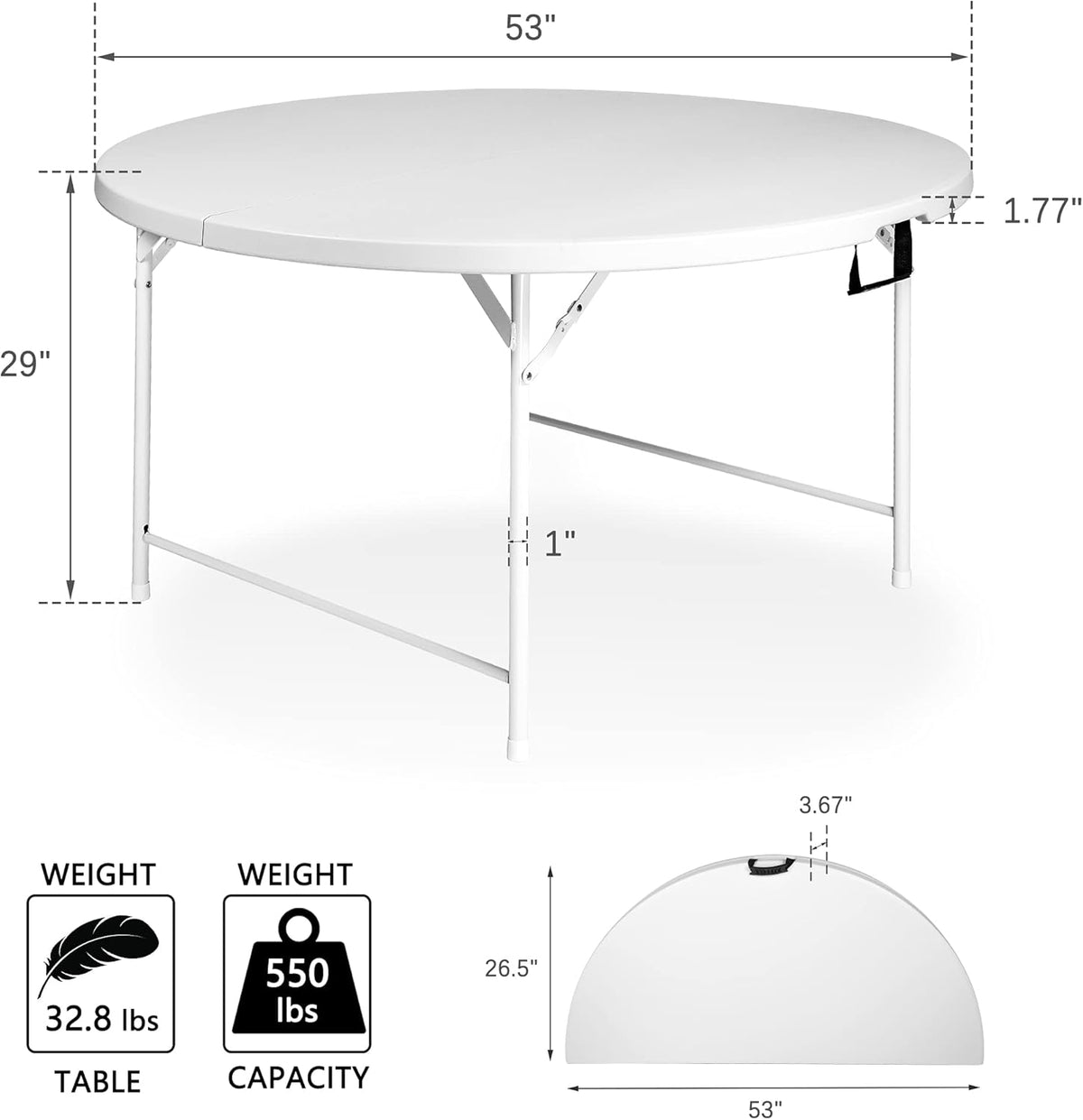 5 Pack Round Folding Table, 53” Dia Portable Card Table W55796