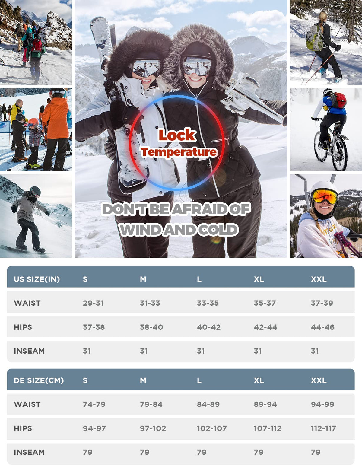 Waterproof Fleece Lined Hiking Ski Snow Pants B731