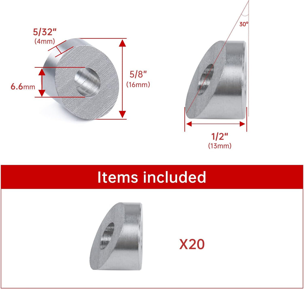 20Pack Stainless Steel Angle Beveled Washer 25 30 35 Degrees ID 1/4 M68297