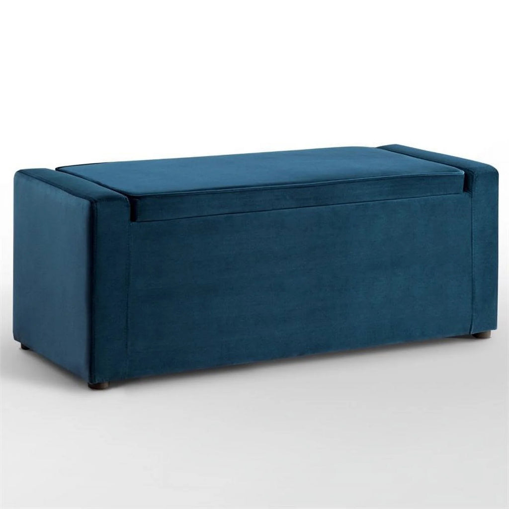 Blue Velvet Upholstered Bench with Shoe Storage A292202